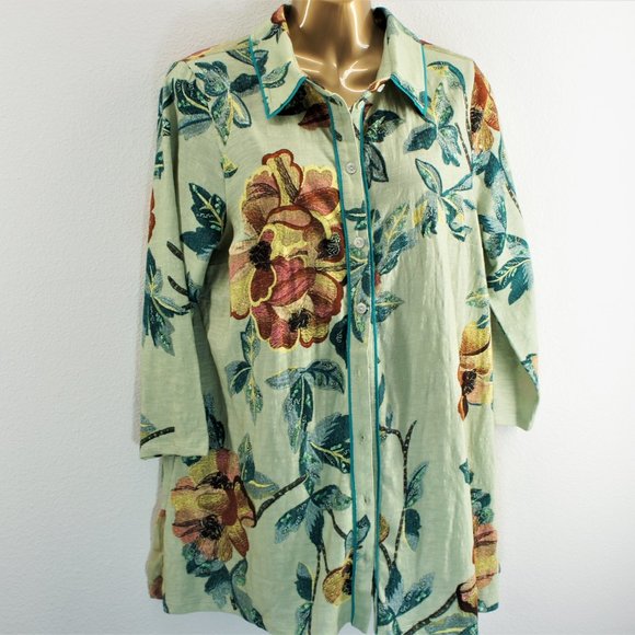 Soft surroundings elna tropical floral tunic blouse size M  nwots - Picture 3 of 5